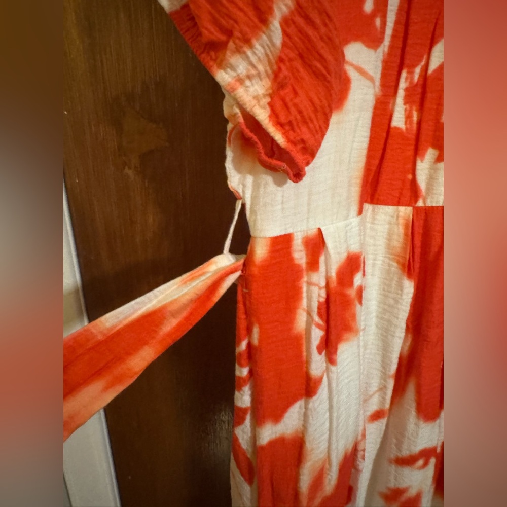 Simply Vera Vera Wang Orange and White Floral Maxi Dress with pockets - Picture 3 of 6